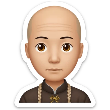 chineese man with a bald head and BRAID coming out in the middle sticker