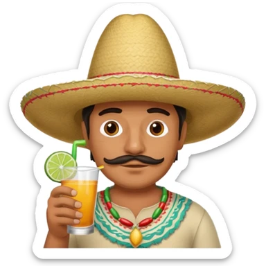 Mexican guy drinking with hat sticker