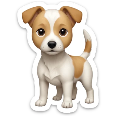 a full body facing front on of a buff white beagle cross jack russell terrier looking dog the size of a kelpie with light brown long ears resting on its face and a light brown patch above one eye and a large snout. the rest of the dog is completely white.  sticker