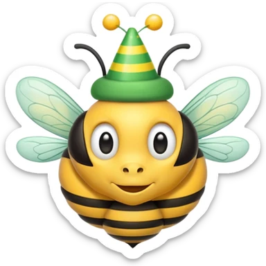 a Bee with green Birthday Hat, Happy bee with striped party hat sticker