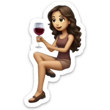 Brunette Girl drinking wine sitting on a cloud sticker