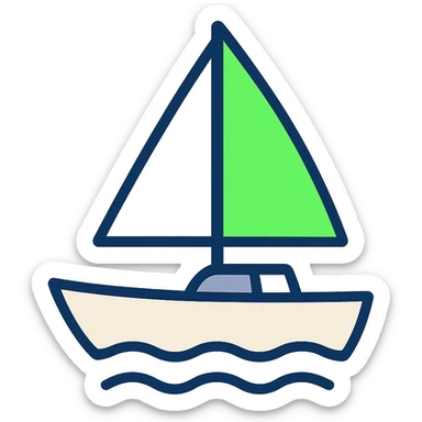 a sail boat with a bright green #00ff00 sail, flat vector style sticker