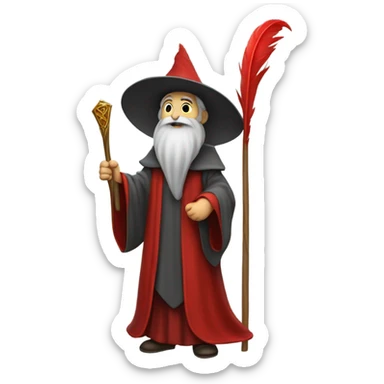 wizard holding a red feather sticker