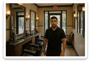 Shu odamni sartaroshxonaga kirib kelayapti  o'smirin davri rakurs ichkaridan sartaroshxona eski ham yangi ham emas sticker