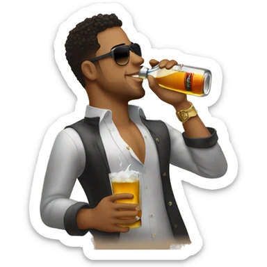 Dominican bachata artist Anthony Santos drinking rum out of the bottle sticker