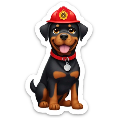 Rottweiler wearing a fireman’s hat sticker