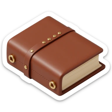 leather-bound notebook icon in skeuomorphism style, visible stitching and embossed texture sticker