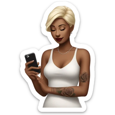 Hyper Realistic beautiful woman model with a small rose tattoo talking on a phone  sticker