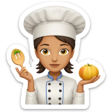 a woman chef wearing a bright yellow uniform, no posing sticker