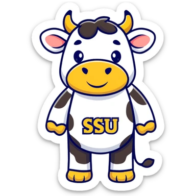 cow wearing a t-shirt that says SJSU sticker