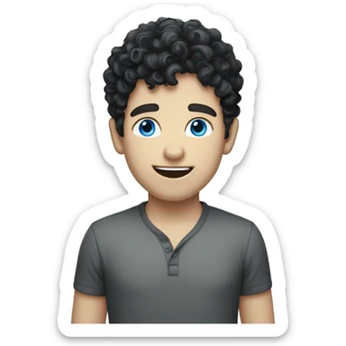 a curly white boy , black hair , blue eyes and big mouth sticker