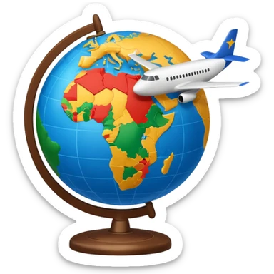Globe Showing Europe-Africa with plane flying around it, google emoji style sticker