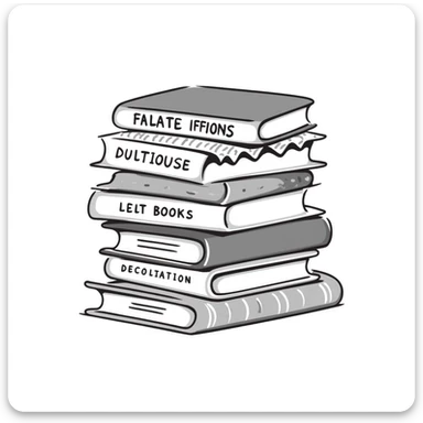 a stack of books with visible covers and spines, in pastel colors dd9fb0, ffc6d3, a3bfc9, c4bee2, f1b091, detailed hand-drawn doodle style sticker