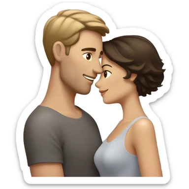 Dark haired white male hugging beautiful medium brown haired woman with short hair sticker