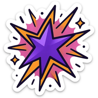 purple flash star, stylized with sharp points, radiant aura sticker