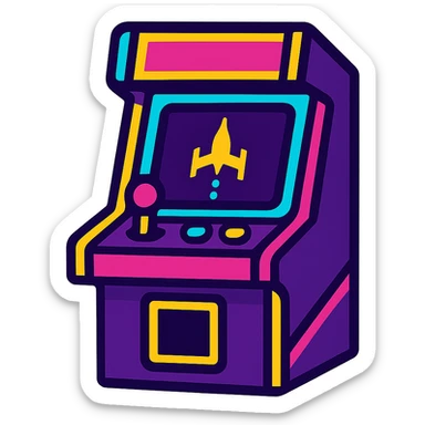 retro 80s style arcade game icon with neon colors sticker