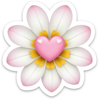 white flower with mini pink heart center sticker