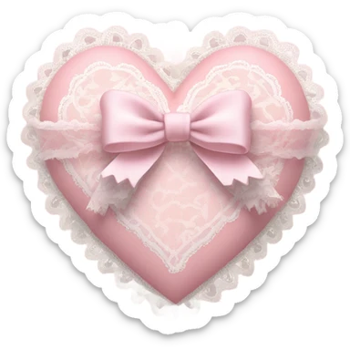rococo Pastel pink heart with white bow with lace and frills  sticker