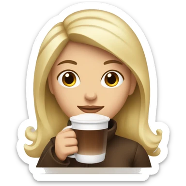 a white and blonde woman holding a glass of hot chocolate sticker