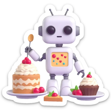 The cute robot and dessert, 3d emoji sticker
