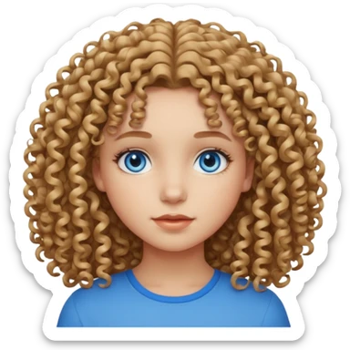 girl with curly hair (medium length), blue eyes, light skin sticker