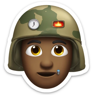 face with thermometer in mouth and military helmet on the head sticker