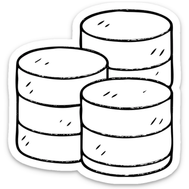 minimalist hand-drawn outlined hoard of database cylinders with worn distressed effect sticker