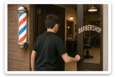 sartaroshxonaga kirib kelyotgan odam rakurs  ichkarigan hali o'smirin yoshda yuzi ko'rinmasin
 sticker