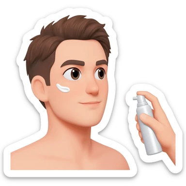 a guy getting white creme sprayed in his face sticker