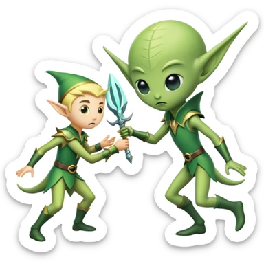 elves vs aliens sticker