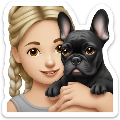 Black French bulldog with girl  sticker