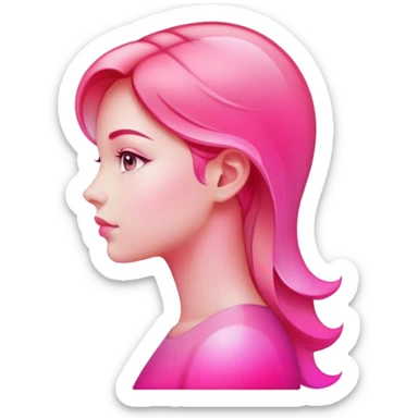 Girl in profile view with curved silhouette, transparent glass style, bright pink gradient, with highlights and shadows, minimalist design sticker