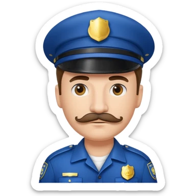 Male police officer wearing white cap, mustache, realistic portrait sticker