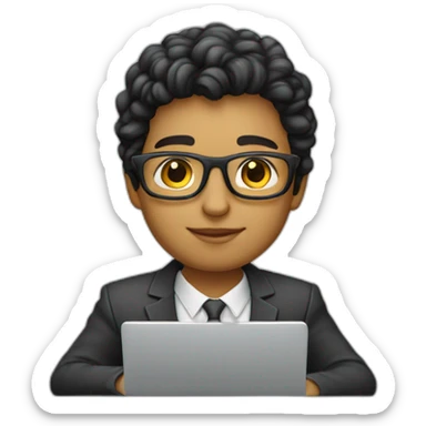 young portuguese-american cool designer working on laptop no glasses wearing teacher attire sticker