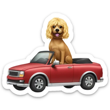 Dog with wig riding a car sticker