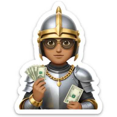 Knight helmet gold chain dark glasses money sticker