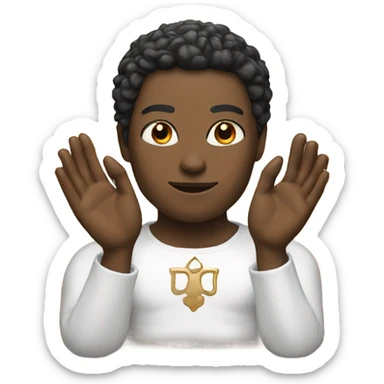 human worshiping a white-black-orange mix one cat sticker