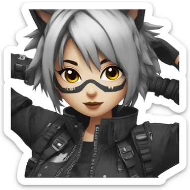 Edgy Cartoon Anime Punk Techwear Catgirl sticker