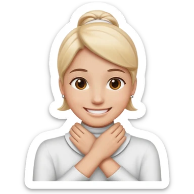 Person with hands crossed around neck sticker