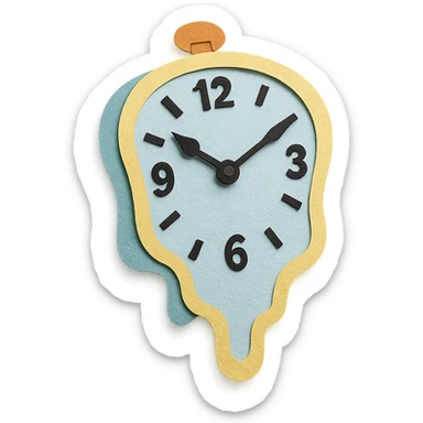 melting clock, inspired by Dali's Persistence of Memory, paper craft style sticker