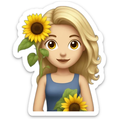 Gorgeous white woman with dark brown hair holding a sunflower sticker