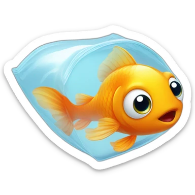 small cute happy gold fish with big eyes in a plastic bag sticker