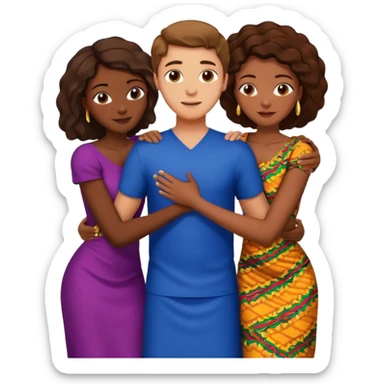 one american italian young brown-haired man surrounded by three african women with large butts hugging him and each other and massaging his crotch sticker