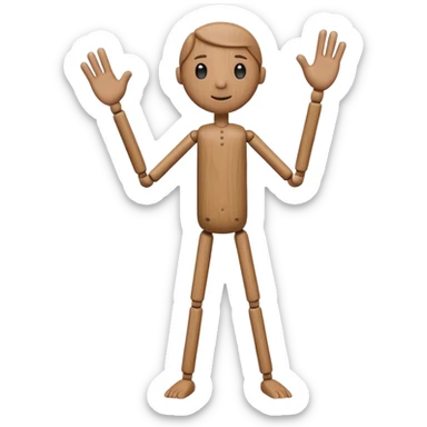 wooden stick man with jointed limbs, cute and minimal sticker