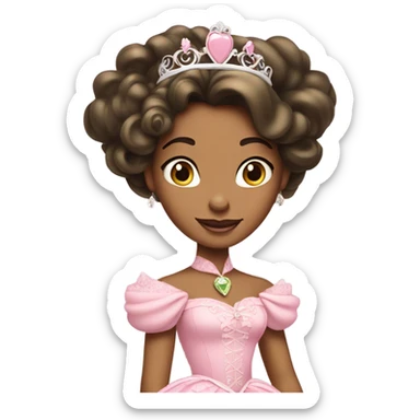 Princess Tiana wearing a pink rococo dress with a pink tiara sticker