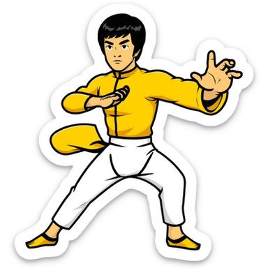 Bruce Lee with correctly proportioned hands and accurate fingers in kung fu position sticker