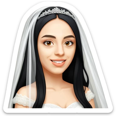 Woman with long black hair and bridal veil sticker