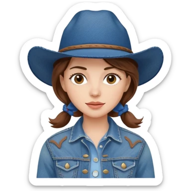 Cowgirl with denim jacket and blue hat sticker