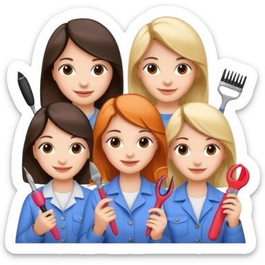 Girls holding hairstyle tools and nails tool sticker