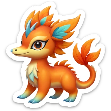  Shiny iridescent light warmly colored reddish-orange-gold-gradients neon vibrant colorful pastel flourishing flurry fuzzy Nargacuga-Palkia-Meloetta-Noibat-fusion-animal-Fakémon-hybrid-creature, by griffsnuff sticker